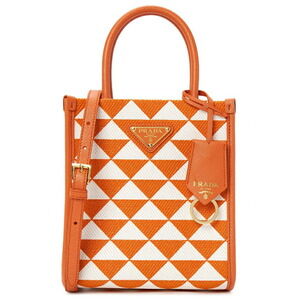 Prada Symbole Embroidered Tote bag geometric pattern leather trim Orange